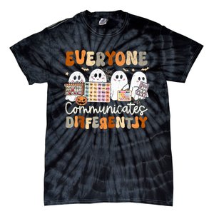 Everyone Communicates Differently Halloween Slp Sped Teacher Tie-Dye T-Shirt