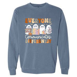 Everyone Communicates Differently Halloween Slp Sped Teacher Garment-Dyed Sweatshirt