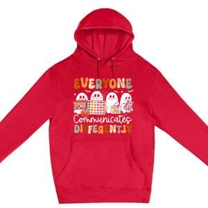 Everyone Communicates Differently Halloween Slp Sped Teacher Premium Pullover Hoodie