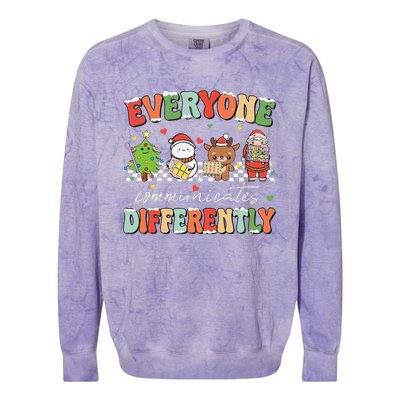 Everyone Communicates Differently Christmas Slp Sped Teacher Colorblast Crewneck Sweatshirt