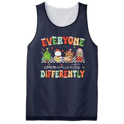 Everyone Communicates Differently Christmas Slp Sped Teacher Mesh Reversible Basketball Jersey Tank