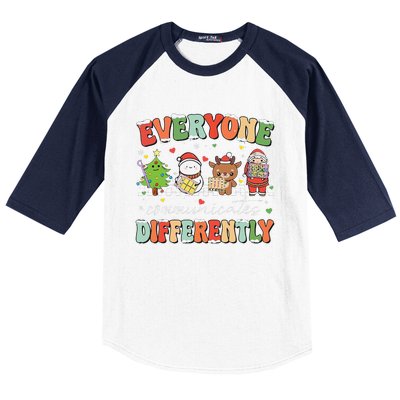 Everyone Communicates Differently Christmas Slp Sped Teacher Baseball Sleeve Shirt