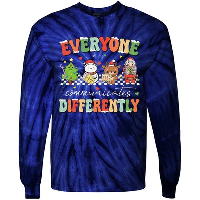 Everyone Communicates Differently Christmas Slp Sped Teacher Tie-Dye Long Sleeve Shirt