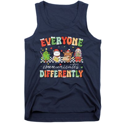 Everyone Communicates Differently Christmas Slp Sped Teacher Tank Top