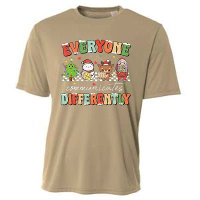 Everyone Communicates Differently Christmas Slp Sped Teacher Cooling Performance Crew T-Shirt