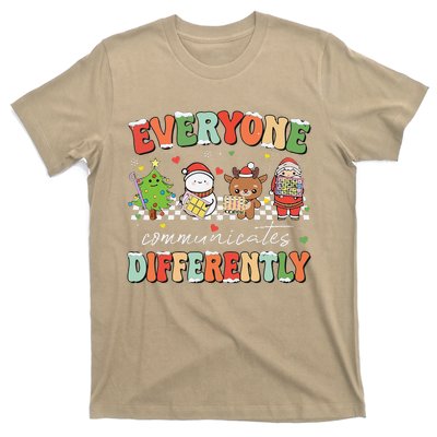 Everyone Communicates Differently Christmas Slp Sped Teacher T-Shirt