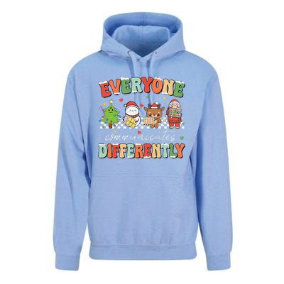 Everyone Communicates Differently Christmas Slp Sped Teacher Unisex Surf Hoodie