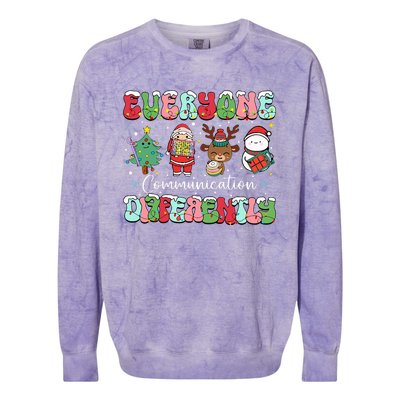 Everyone Communicates Differently Speech Therapy Christmas Colorblast Crewneck Sweatshirt