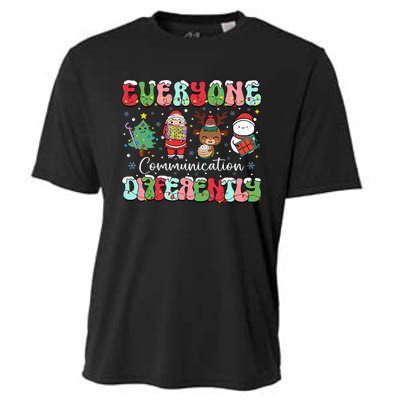 Everyone Communicates Differently Speech Therapy Christmas Cooling Performance Crew T-Shirt