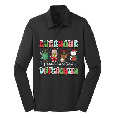 Everyone Communicates Differently Speech Therapy Christmas Silk Touch Performance Long Sleeve Polo