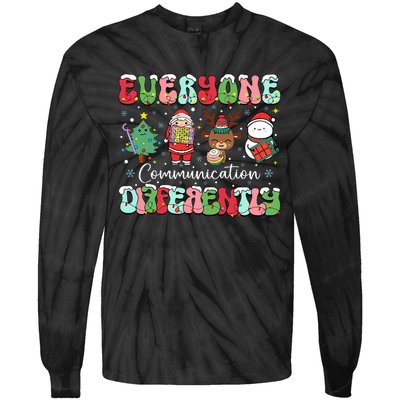 Everyone Communicates Differently Speech Therapy Christmas Tie-Dye Long Sleeve Shirt