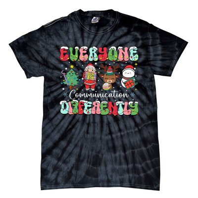 Everyone Communicates Differently Speech Therapy Christmas Tie-Dye T-Shirt