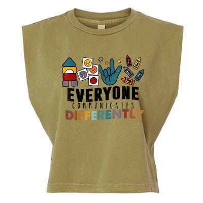 Everyone Communicate Differently Autism Awareness Month SPED Garment-Dyed Women's Muscle Tee