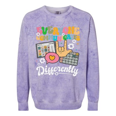 Everyone Communicates Differently Teacher Day Colorblast Crewneck Sweatshirt