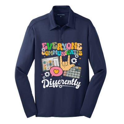 Everyone Communicates Differently Teacher Day Silk Touch Performance Long Sleeve Polo