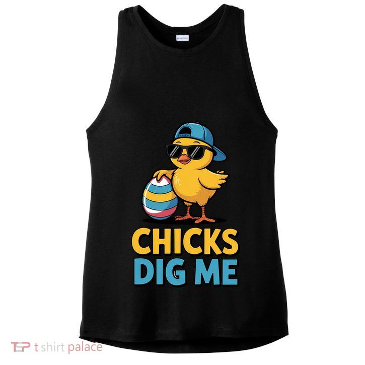 Easter Chicks Dig Me Cute Egg Hunt Ladies PosiCharge Tri-Blend Wicking Tank
