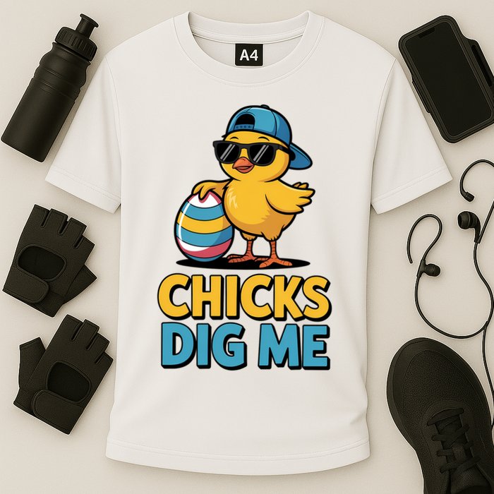 Easter Chicks Dig Me Cute Egg Hunt Cooling Performance Crew T-Shirt