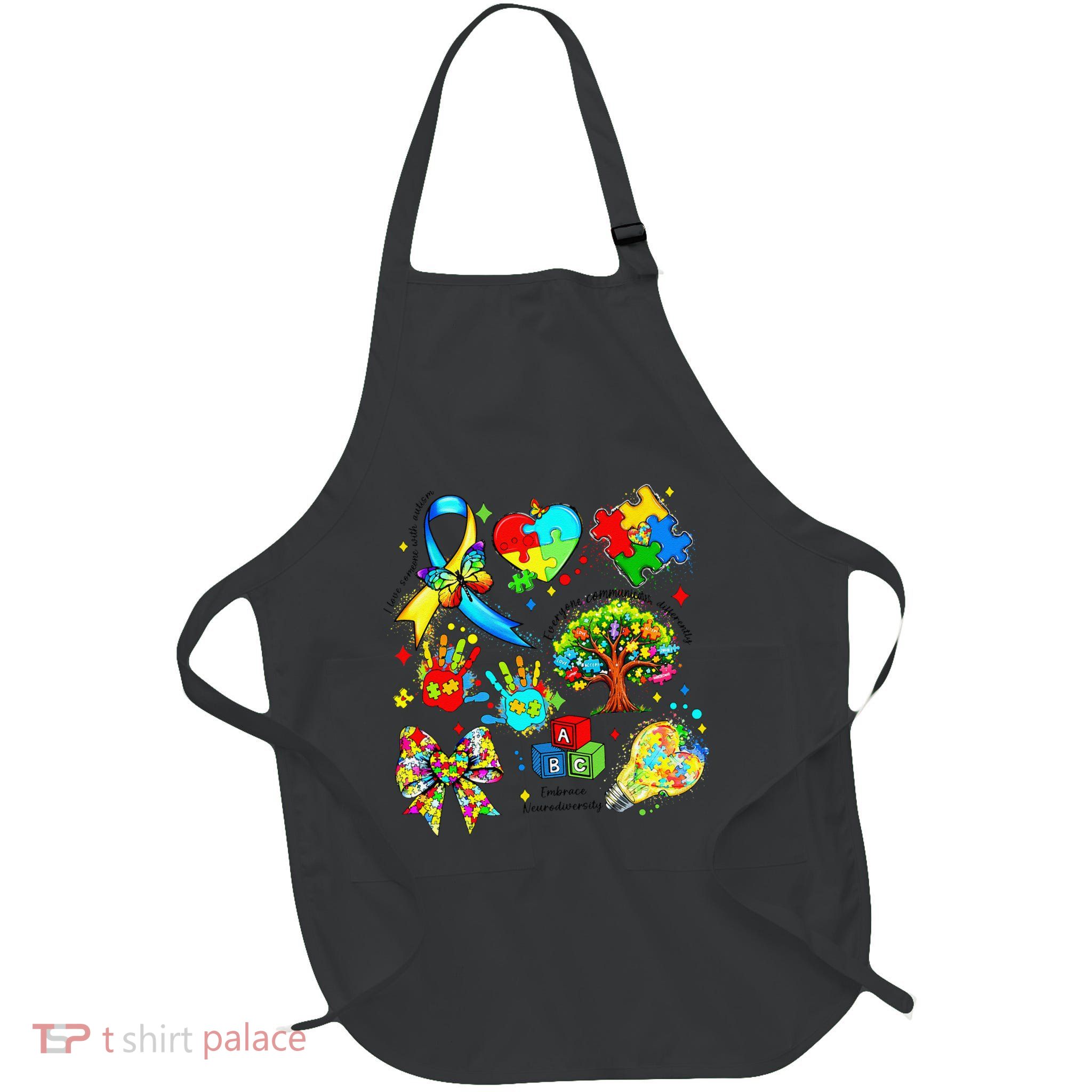 Everyone Communicates Differently Autism Awareness Puzzle Full-Length Apron With Pockets