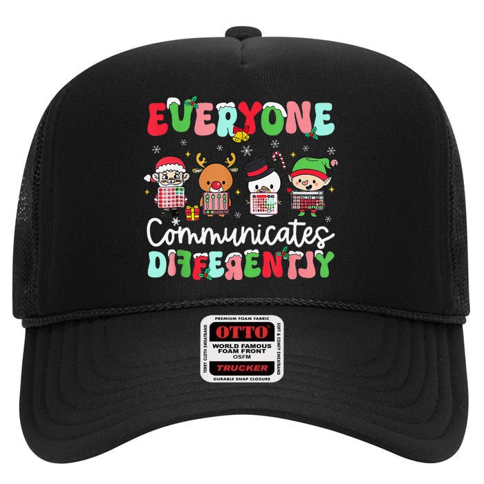 Everyone Communicate Differently Speech Therapy Christmas High Crown Mesh Back Trucker Hat