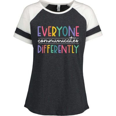 Everyone Communicate Differently Autism Special Ed Teacher Enza Ladies Jersey Colorblock Tee