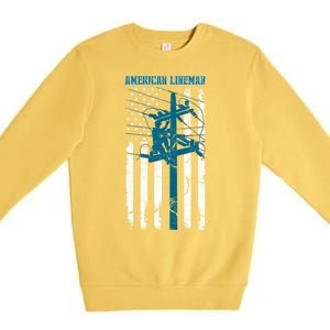 Electric Cable Distressed Patriotic Lineman American Flag Premium Crewneck Sweatshirt