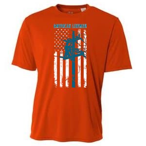 Electric Cable Distressed Patriotic Lineman American Flag Cooling Performance Crew T-Shirt