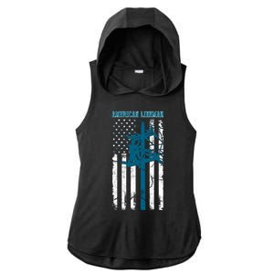 Electric Cable Distressed Patriotic Lineman American Flag Ladies PosiCharge Tri-Blend Wicking Draft Hoodie Tank