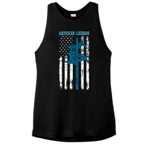 Electric Cable Distressed Patriotic Lineman American Flag Ladies PosiCharge Tri-Blend Wicking Tank