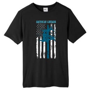 Electric Cable Distressed Patriotic Lineman American Flag Tall Fusion ChromaSoft Performance T-Shirt