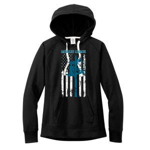 Electric Cable Distressed Patriotic Lineman American Flag Women's Fleece Hoodie