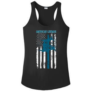 Electric Cable Distressed Patriotic Lineman American Flag Ladies PosiCharge Competitor Racerback Tank