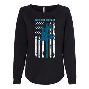 Electric Cable Distressed Patriotic Lineman American Flag Womens California Wash Sweatshirt