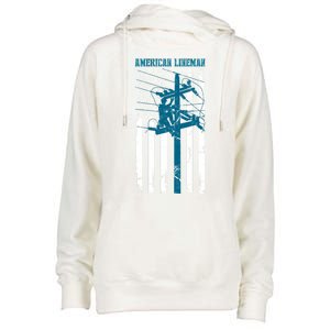 Electric Cable Distressed Patriotic Lineman American Flag Womens Funnel Neck Pullover Hood