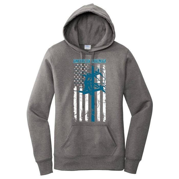 Electric Cable Distressed Patriotic Lineman American Flag Women's Pullover Hoodie