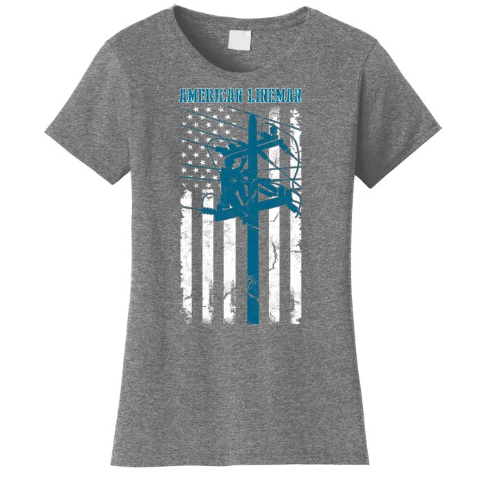 Electric Cable Distressed Patriotic Lineman American Flag Women's T-Shirt