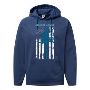 Electric Cable Distressed Patriotic Lineman American Flag Performance Fleece Hoodie