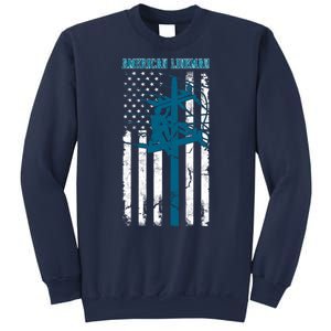 Electric Cable Distressed Patriotic Lineman American Flag Sweatshirt