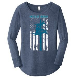 Electric Cable Distressed Patriotic Lineman American Flag Women's Perfect Tri Tunic Long Sleeve Shirt