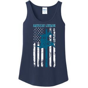 Electric Cable Distressed Patriotic Lineman American Flag Ladies Essential Tank