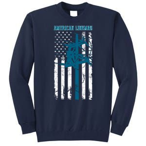 Electric Cable Distressed Patriotic Lineman American Flag Tall Sweatshirt