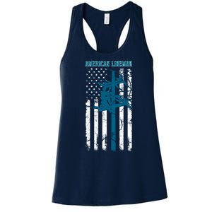 Electric Cable Distressed Patriotic Lineman American Flag Women's Racerback Tank