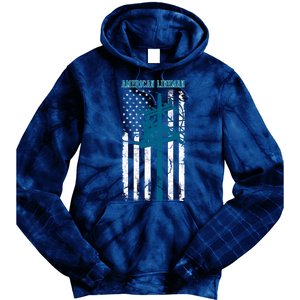 Electric Cable Distressed Patriotic Lineman American Flag Tie Dye Hoodie