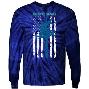 Electric Cable Distressed Patriotic Lineman American Flag Tie-Dye Long Sleeve Shirt