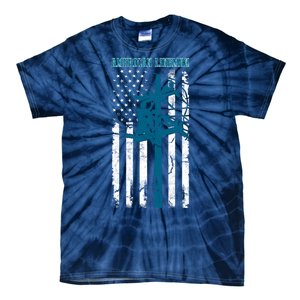 Electric Cable Distressed Patriotic Lineman American Flag Tie-Dye T-Shirt