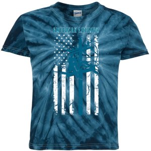 Electric Cable Distressed Patriotic Lineman American Flag Kids Tie-Dye T-Shirt