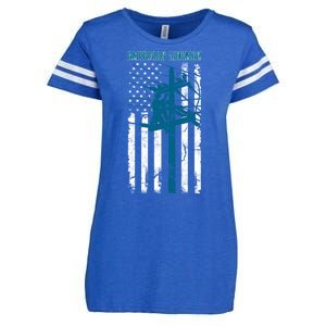 Electric Cable Distressed Patriotic Lineman American Flag Enza Ladies Jersey Football T-Shirt