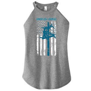 Electric Cable Distressed Patriotic Lineman American Flag Women's Perfect Tri Rocker Tank