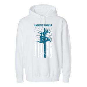 Electric Cable Distressed Patriotic Lineman American Flag Garment-Dyed Fleece Hoodie