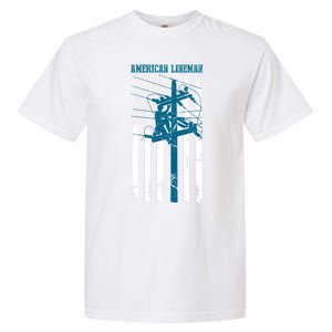 Electric Cable Distressed Patriotic Lineman American Flag Garment-Dyed Heavyweight T-Shirt