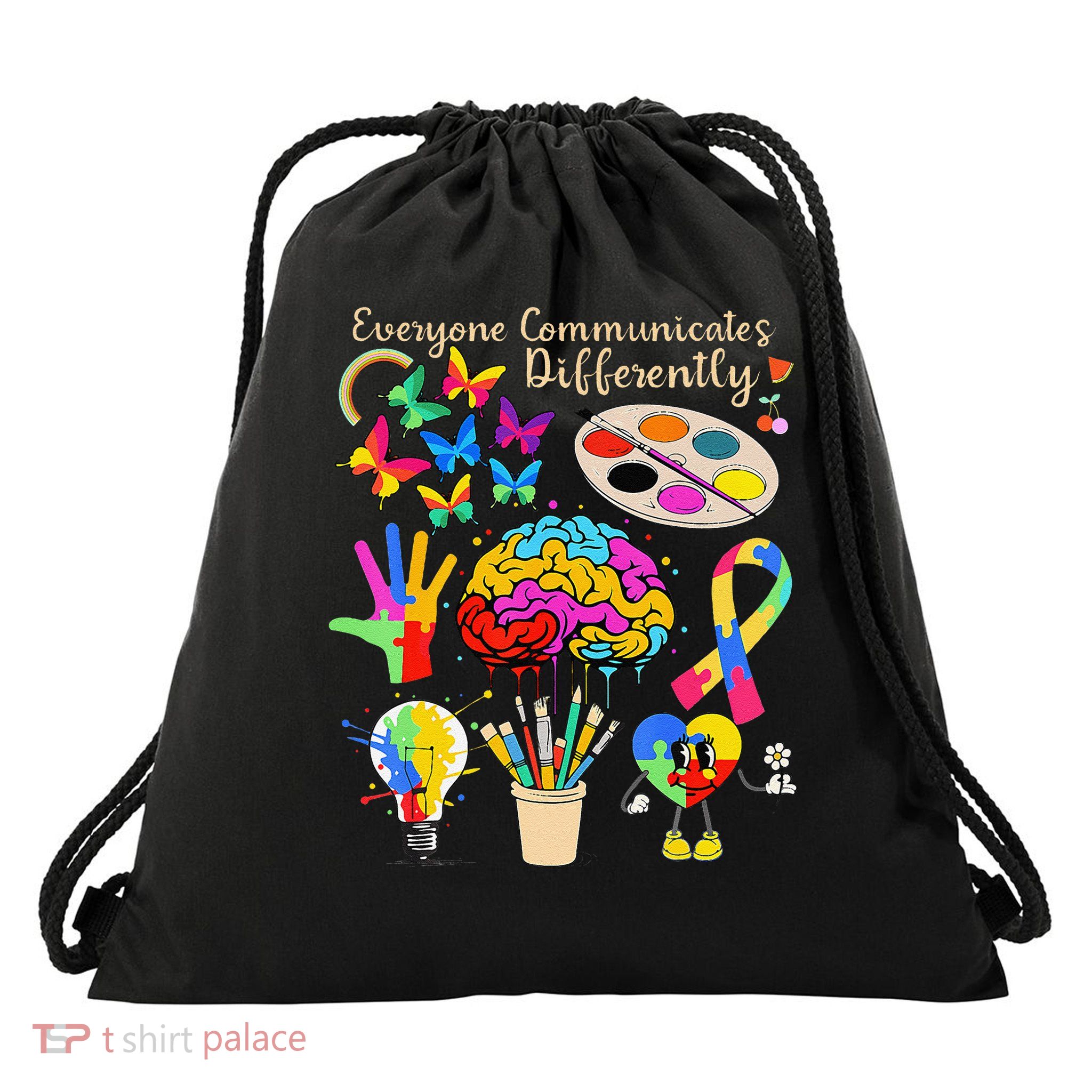 Everyone Communicates Differently Special Education Autism Drawstring Bag